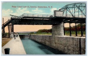 1915 Barge Canal Lock 11 Bridge Scene Interior Amsterdam NY Unposted Postcard