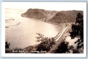 Lansing Iowa IA Postcard RPPC Photo River Scene Aerial View c1940's Vintage