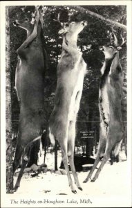 Houghton Lake Michigan MI Hanging Dead Deer Hunting Real Photo Vintage Postcard