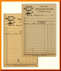 Pete's Ice Cream Order Slip/Check, Manville, Rhode Island/RI