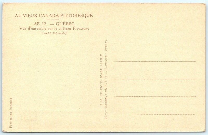 c1930s Quebec City, CA Château Frontenac Hotel Au Vieux Pittoresque Postcard A24