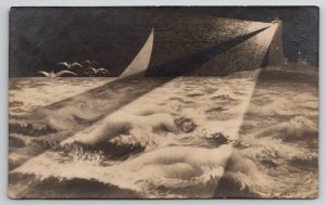 Baltic Sea Nymphs at Night Under Beam of Lighthouse Photo of Art Postcard L37