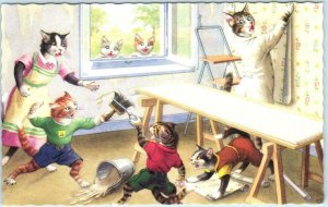 Mainzer DRESSED CATS & KITTENS Hanging Wallpaper  #4909 Anthropomorphic Postcard