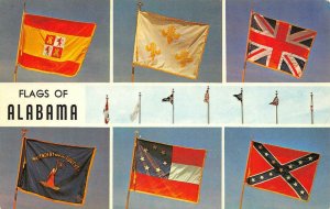 FLAGS OF ALABAMA Spanish, French, Battle Flag c1960s Vintage Postcard