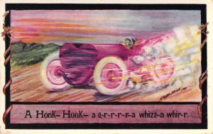 c.'16, Cobb Shinn,Woman, Honk, Roadster Car... Old Postcard