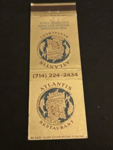 Vintage Matchbook Cover Atlantis Restaurant San Diego, California MB181