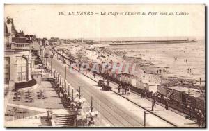 Old Postcard Le Havre Beach and the entrance of the casino harbor views