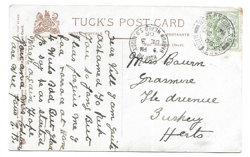 Harrow Wealdstone to Bushey Herts 1906 Tuck's Photo Post Card Alexandra Carlisle