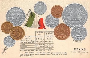 Mexico Flag Coins Exchange Table embossed coinage postcard C314