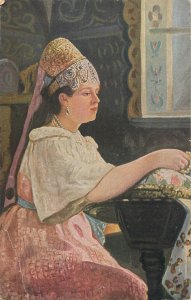 Types of Russia 1910s K.G.A. fine art Bobrov - A noble woman boyar in Russia