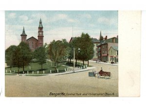 ME - Bangor. Central Park & Universalist Church ca 1906