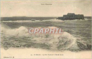 Old Postcard Emerald Coast Saint Malo Fort National was high Maree