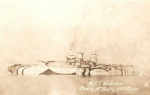 RPPC Photo British Royal Navy WWI HMS Vindictive Taken from USS Texas c.1900s
