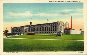 United States US Penitentiary Atlanta GA Georgia Old Car Linen Postcard PM WOB 