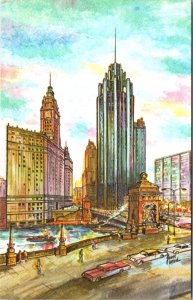 Illinois, Chicago - Art Card - Michigan Avenue At Chicago River - [IL-163]