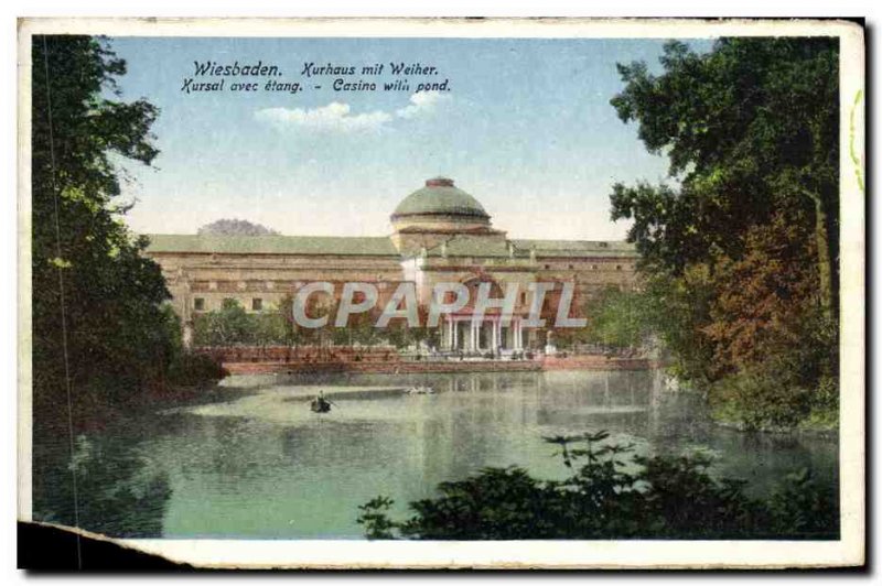 Old Postcard Wiesbaden Kurhaus Mit Weiher