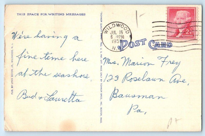 c1958 Wildwood New Jersey NJ Postcard General View Bathing Beach Ocean Posted