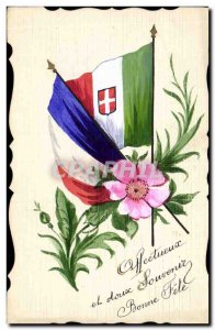 Old Postcard Fancy (drawing hand) Flowers Flag France Italy