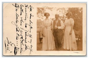 Vintage 1911 RPPC Postcard Family Portrait & Detailed Letter Rare Stamp