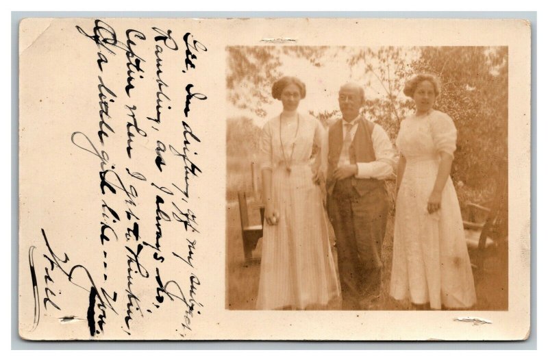 Vintage 1911 RPPC Postcard Family Portrait & Detailed Letter Rare Stamp