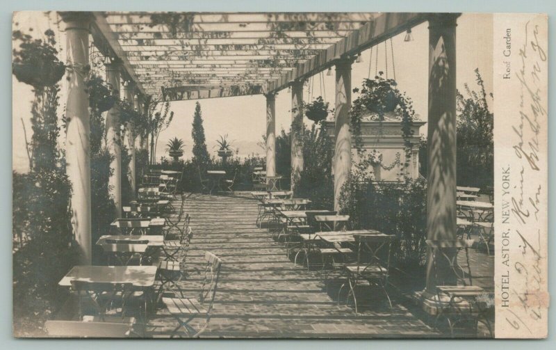 New York City~Hotel Astor~Rooftop Garden Pergola~Tables~1906 Rotograph RPPC
