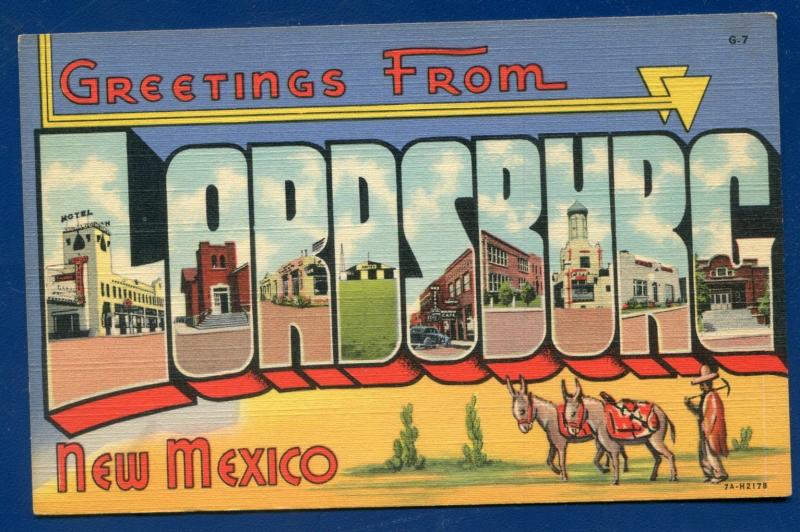 Lordsburg New Mexico nm large letters letter linen postcard