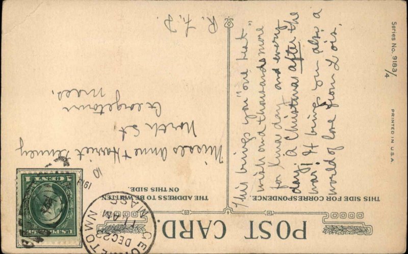 Christmas Pretty Woman Fancy Reading Card Holly Winsch c1900s-20s Postcard