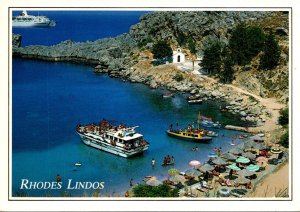 Greece Rhodes Lindos Beach View With Boats