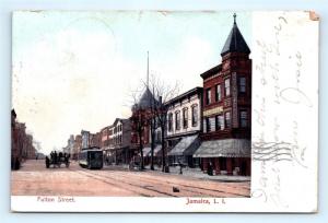 Postcard NY Jamaica Fulton Street Trolley Car 1907 View R68