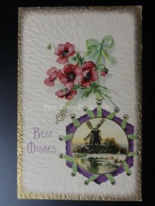 Embossed Poppy Postcard: Best Wishes c1912 - Old Postcard U.S. HARDWICK DUPLEX 1