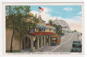US Customs Border Check Gateway Bridge Bus Cars Brownsville Texas 1937 postcard