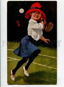 3097599 Girl w/ TENNIS raquet by Kinsella Vintage Russian PC