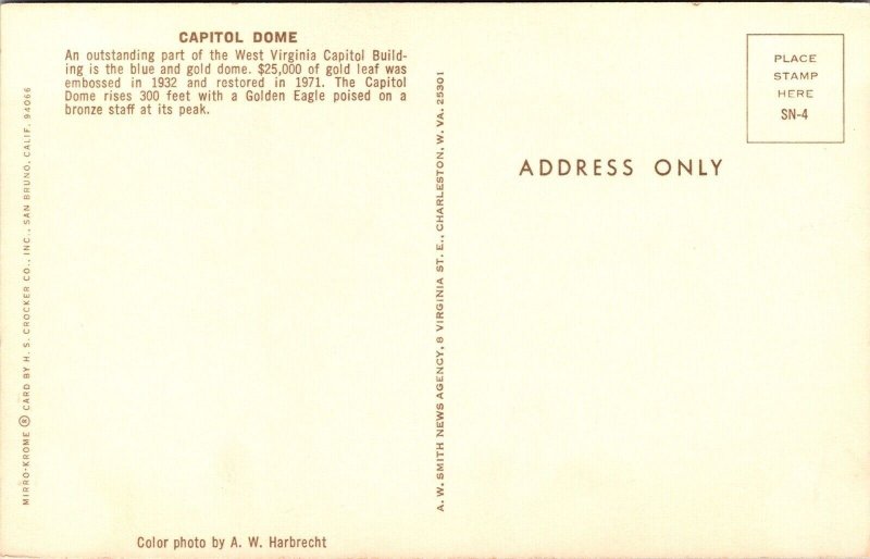 Capitol Dome West Virginia WV Building Postcard VTG UNP Vintage Unused Chrome 