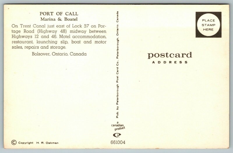 Postcard Bolsover Ontario c1960s Port Of Call Marina & Boatel Aerial View Trent