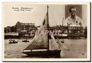 Old Postcard Boat Sailboat Alin Gerbault on its Fire Crest