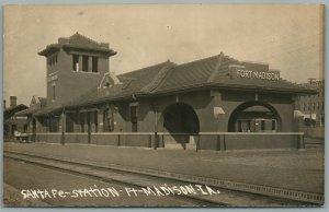 FORT MADISON IA RAILROAD STATION RAILWAY DEPOT ANTIQUE REAL PHOTO POSTCARD RPPC