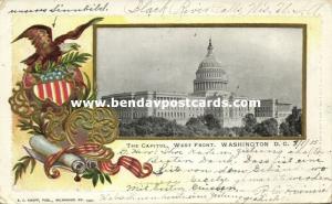 Washington, D.C., The Capitol, West Front, Coat of Arms, Embossed (1905)