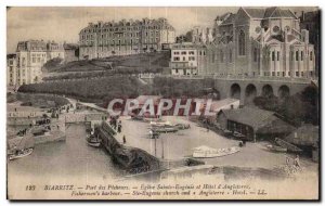 Postcard Old Port des Pecheurs Biarritz Eglise Ste Eugenie and Hotel of England