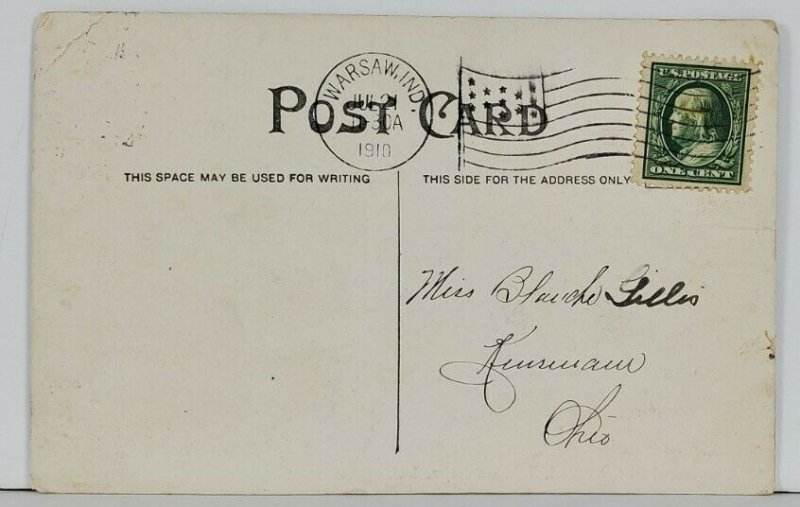 Indiana The Marshall Memorial Winona Lake 1910 to Kinsman Ohio Postcard Q14