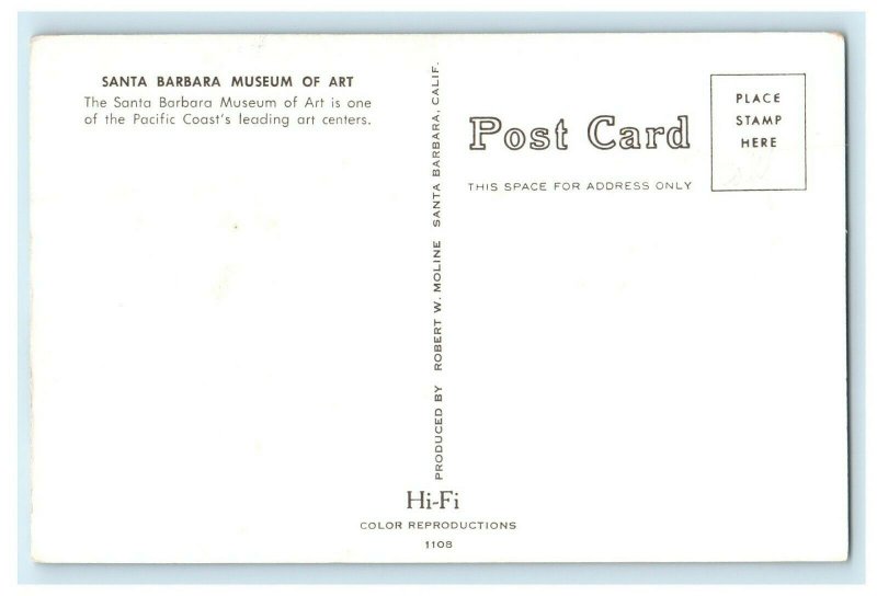 Santa Barbara Museum Of Art Center California CA Unposted Postcard