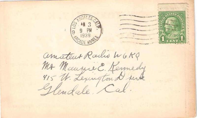 Penny Post Card 1939 Franklin # 632