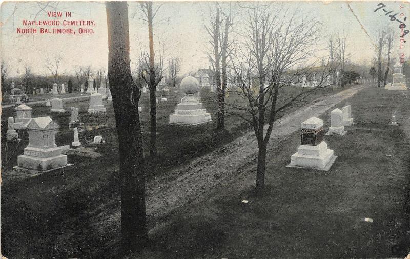 F28/ North Baltimore Ohio Postcard 1909 Maplewood Cemetery