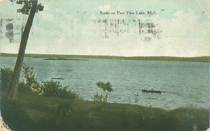 Scene on Paw Paw Lake Michigan 1914 Litho Postcard Used