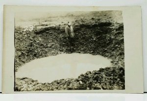 RPPC Unusual Crater Cesspool Sunken Ground War Damage? Real Photo Postcard H12