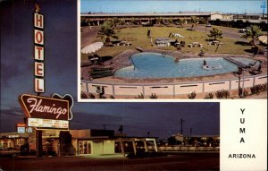 YumaArizona AZ Flamingo Hotel Multiview Pool 1950s-60s Vintage Postcard
