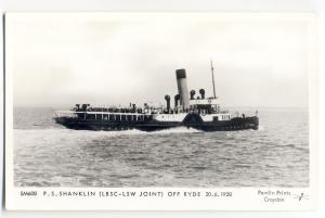 pp1086 - Paddle Steamer - Shanklin off Ryde 1928 - Pamlin postcard