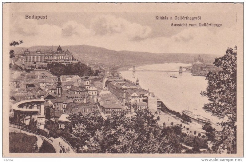 BUDAPEST, Hungary; Kilatas a Gellerthegyrol, Aussicht vom Gellerberge, 10-20s