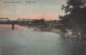 Early Hand-Colored Albertype, Arkansas River Scene, Tulsa , Okla, Old Postcard