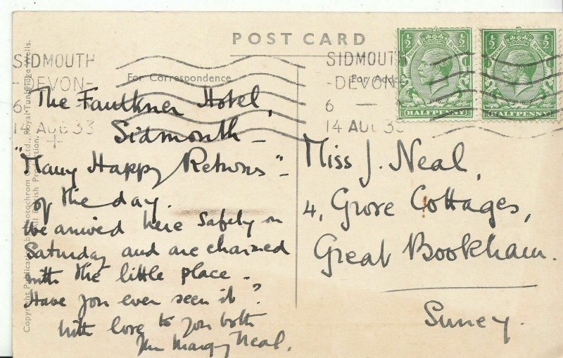 Devon Postcard - Sidmouth On The Cliffs    BE658