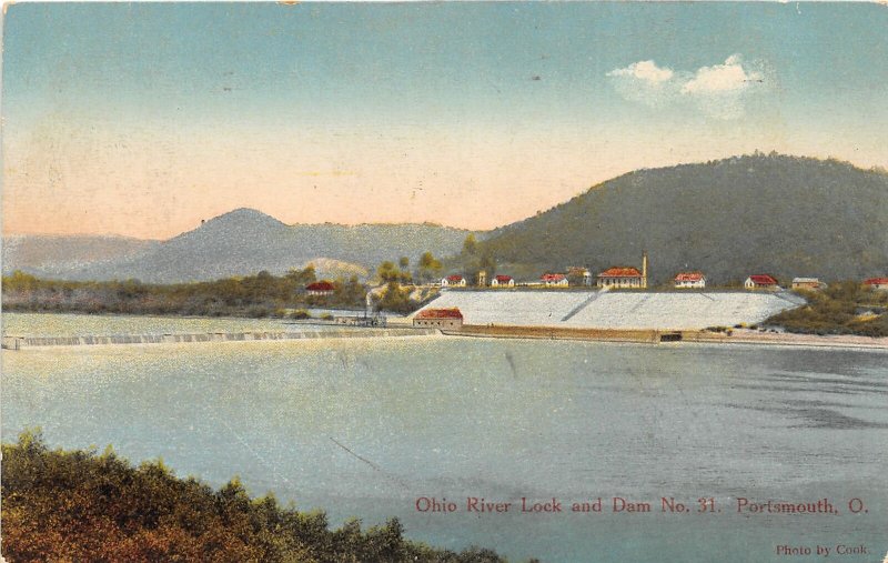 F53/ Portsmouth Ohio Postcard 1934 Ohio River Lock Dam #31 Boats